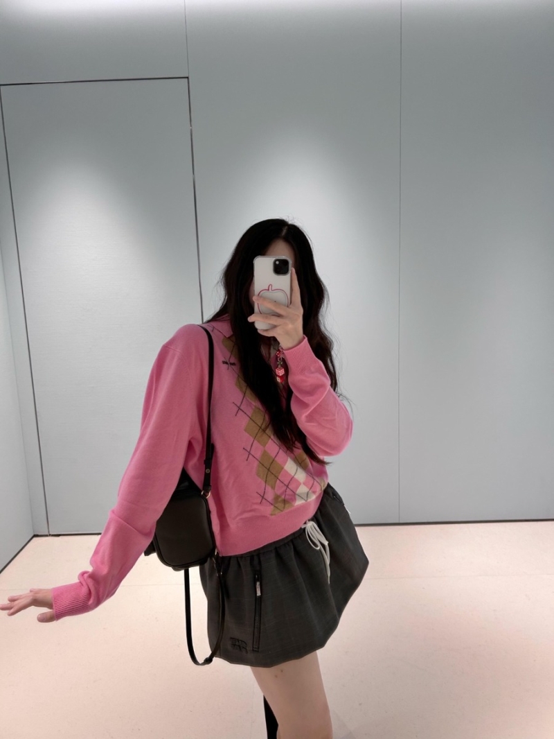 Miu Miu Exclusive Argyle Polo Collar Cashmere Sweater in Sweet Pink