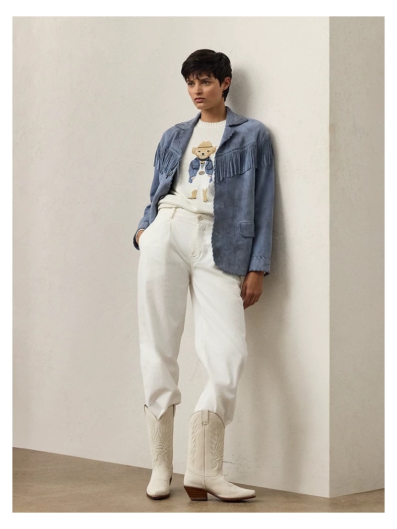 Ralph Lauren Purple Label Luxe Intarsia Bear Embroidered Wool-Blend Sweater in White