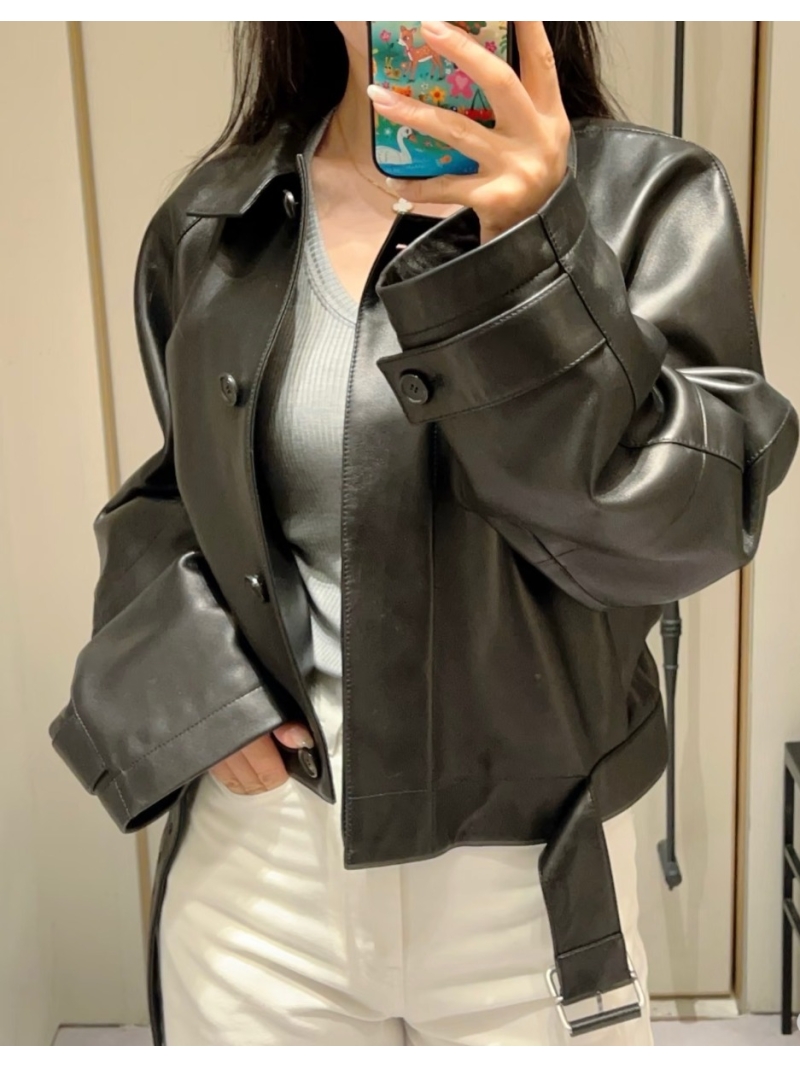 Loewe Vintage Modern Leather Jacket in Olive Green | 100% Lambskin | Stand Collar & Belted Waist