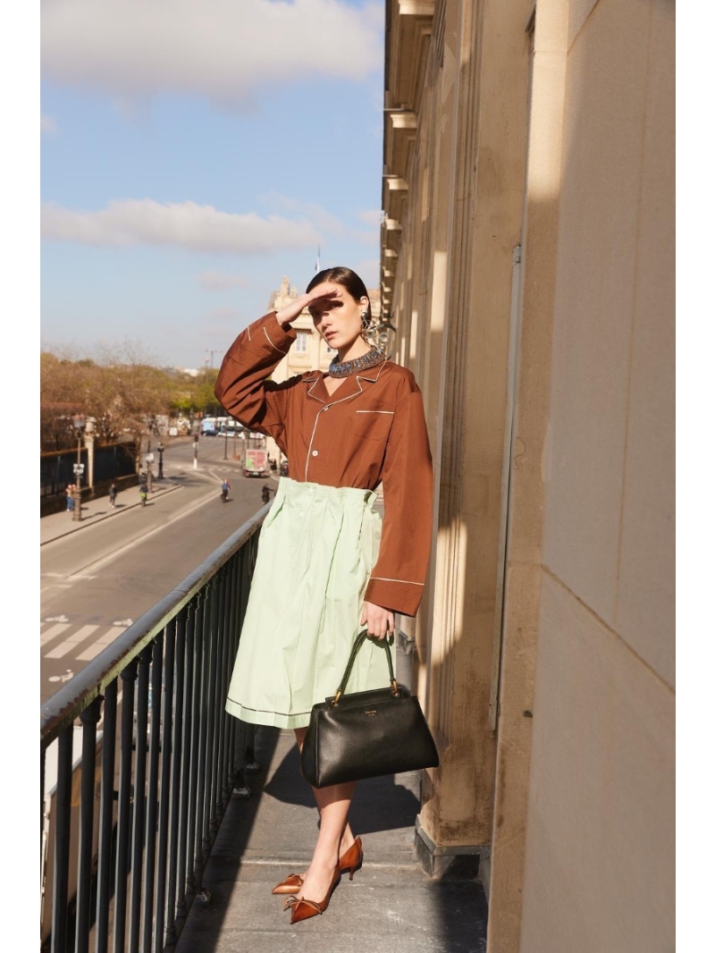 Prada Mint Green Pleated Midi Skirt | Exclusive High-Waisted A-Line Design with Side Buttons