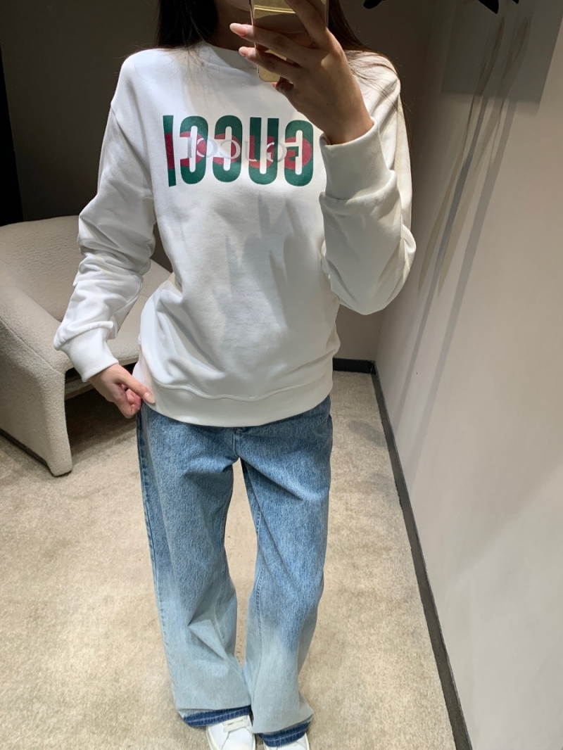 Gucci White Contrast-Letter Print Crewneck Sweatshirt | Exclusive Premium Edition