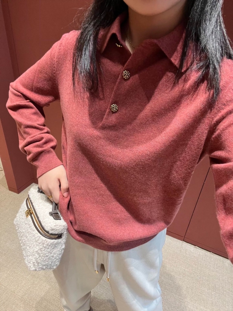 Loro Piana Classic Polo Collar Cashmere Knit Sweater in Dusty Pink | Luxe Sustainable Blend