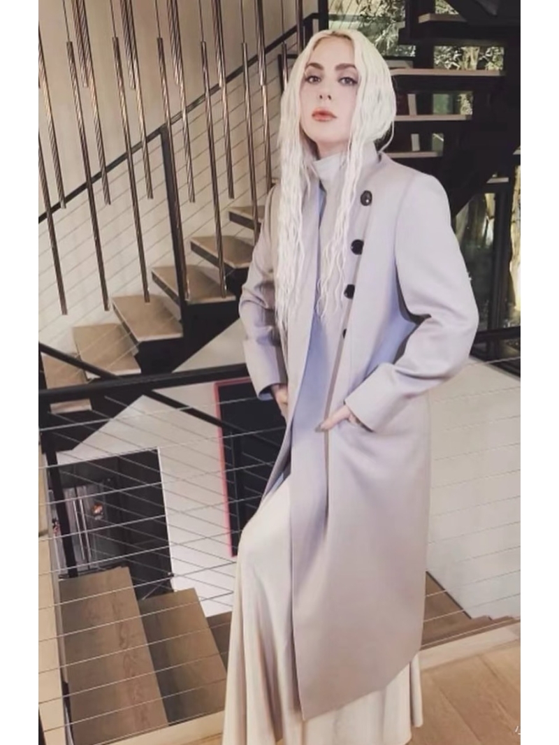 Alaia Exclusive A-Line Double-Breasted Wool-Blend Coat in Beige