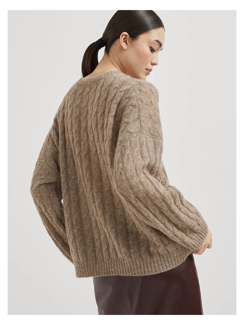 Brunello Cucinelli Exquisite Cable Knit Cashmere Blend Hooded Sweater in Light Taupe