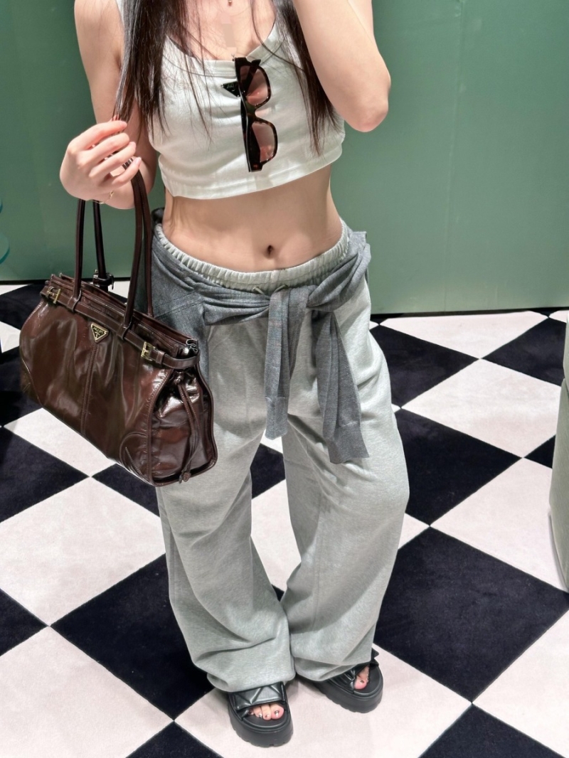 Prada 25FW Light Gray Washed Wide-Leg Trousers | Exclusive YB Edition | Elastic Drawstring Waist | Luxe Loungewear