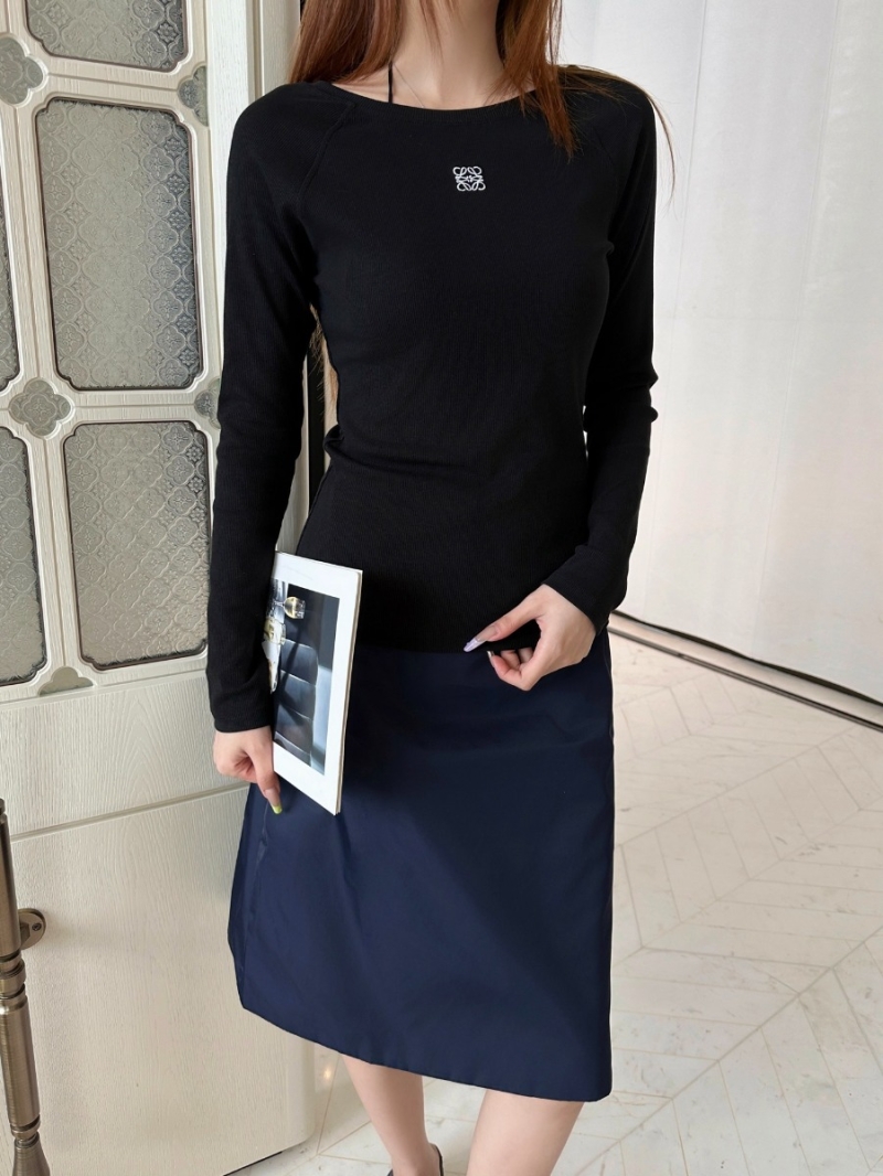 Loewe 25FW Early Autumn Embroidered Logo Long-Sleeve T-Shirt in Black