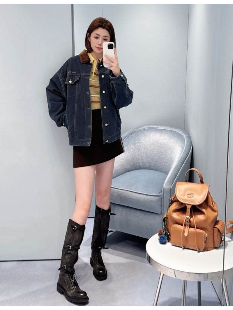 Miu Miu Exclusive Denim Jacket with Corduroy Collar – Luxe Cotton-Blend Winter Coat