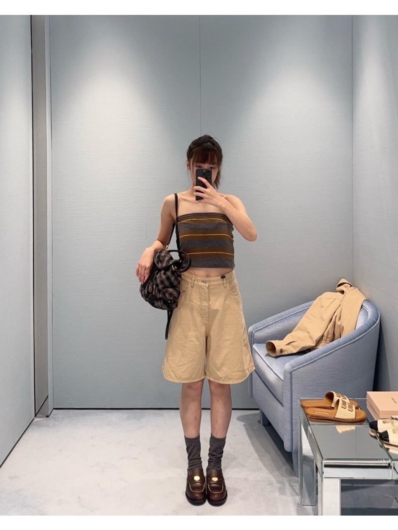 Miu Miu Striped Wool Knit Tube Top in Charcoal Gray