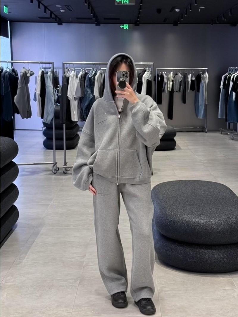 Alexander Wang Luxe Full Zip Hoodie and Trousers Set in Sophisticated Grey with Dazzling Diamond Accents