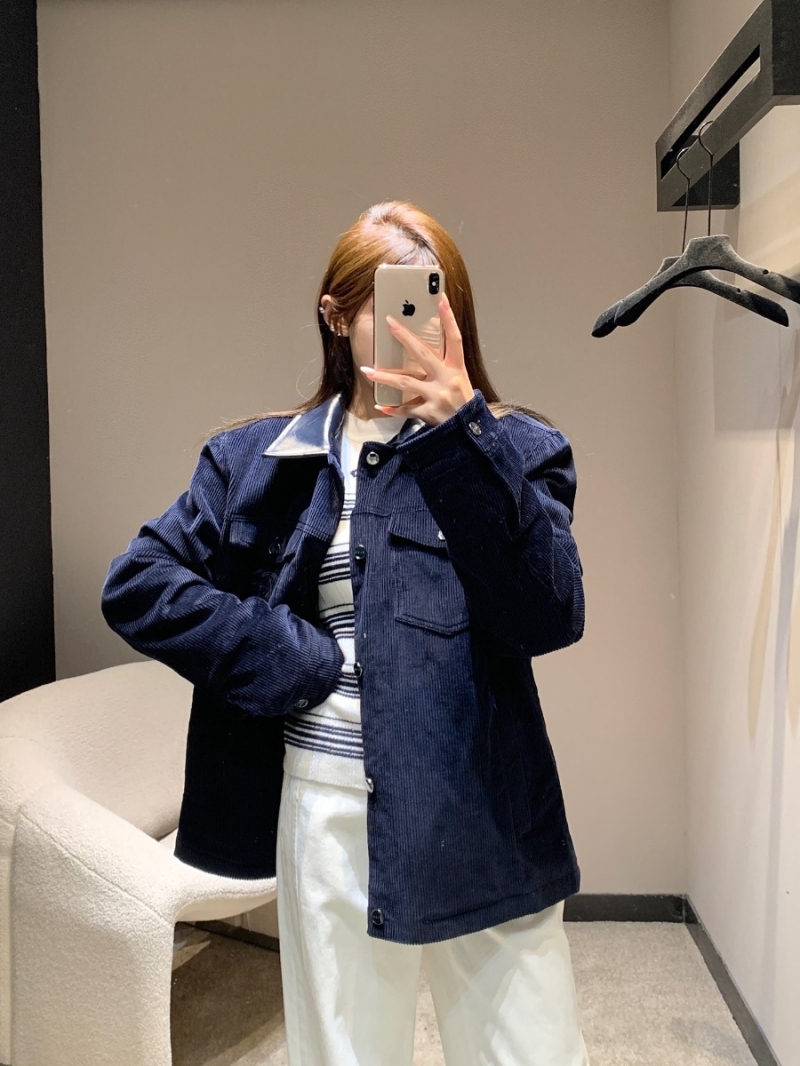 Gucci FW25 Exclusive Corduroy Leather-Collar Embroidered Jacket in Deep Navy