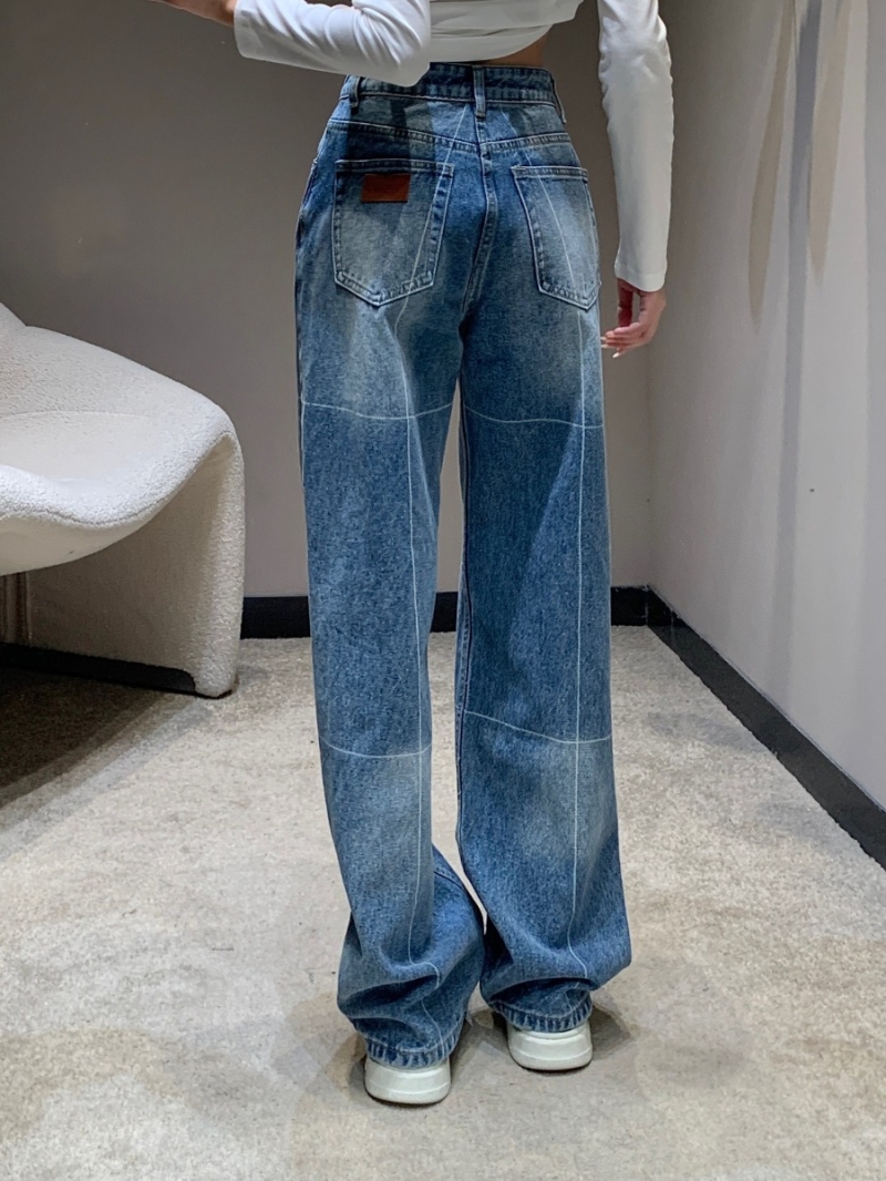 Alexander Wang Medium Blue High-Waisted Straight-Leg Denim Jeans with White Grid Stitching
