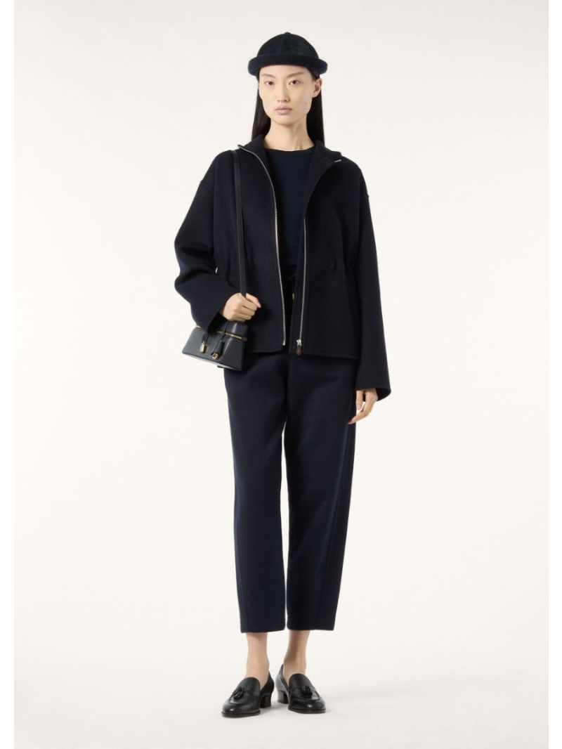 Loro Piana Navy Blue Wool Cashmere Stand Collar Zip Jacket - Luxe Double-Layer Craftsmanship for Effortless Elegance