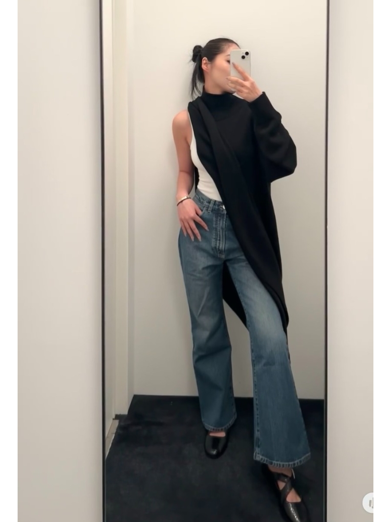 Alaia Exclusive High-Neck Asymmetrical Wool Knit Sweater in Black