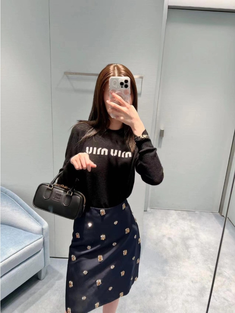 Miu Miu Black Logo Knit Sweater | Crew Neck, Ribbed Trim, Minimalist Design