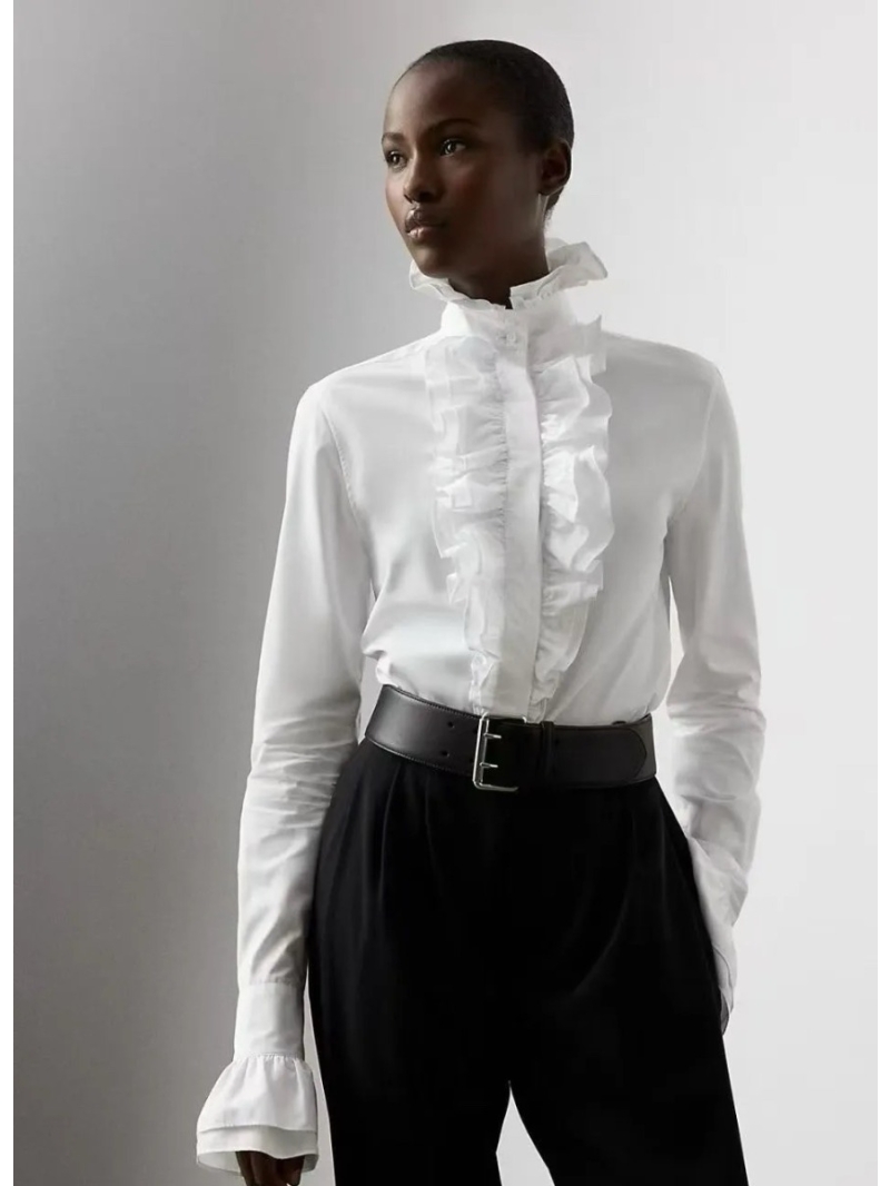 Ralph Lauren White Long-Sleeved Blouse | French Courtly Ruffle Collar | Limited Edition