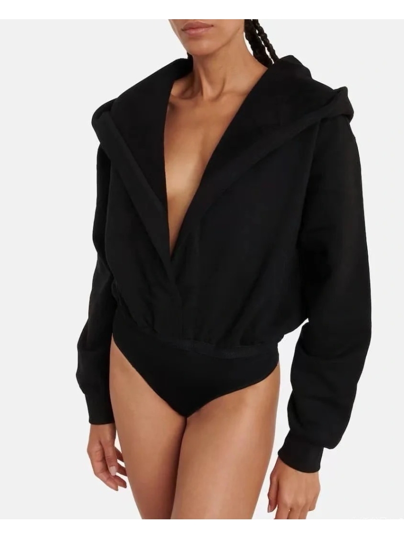 Alaia Exclusive Debut: Youthful Black Hooded Crop Top and Skirt Set