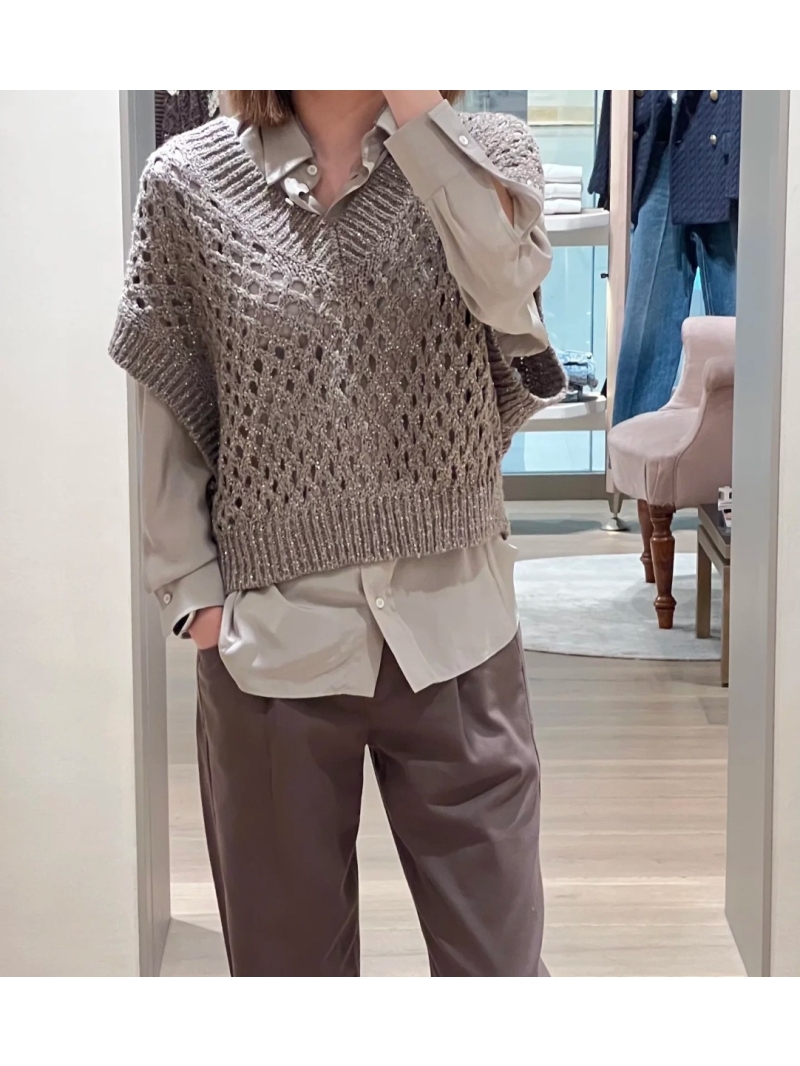 Brunello Cucinelli Exclusive Embroidered Lace V-Neck Vest – Italian Minimalist Luxury