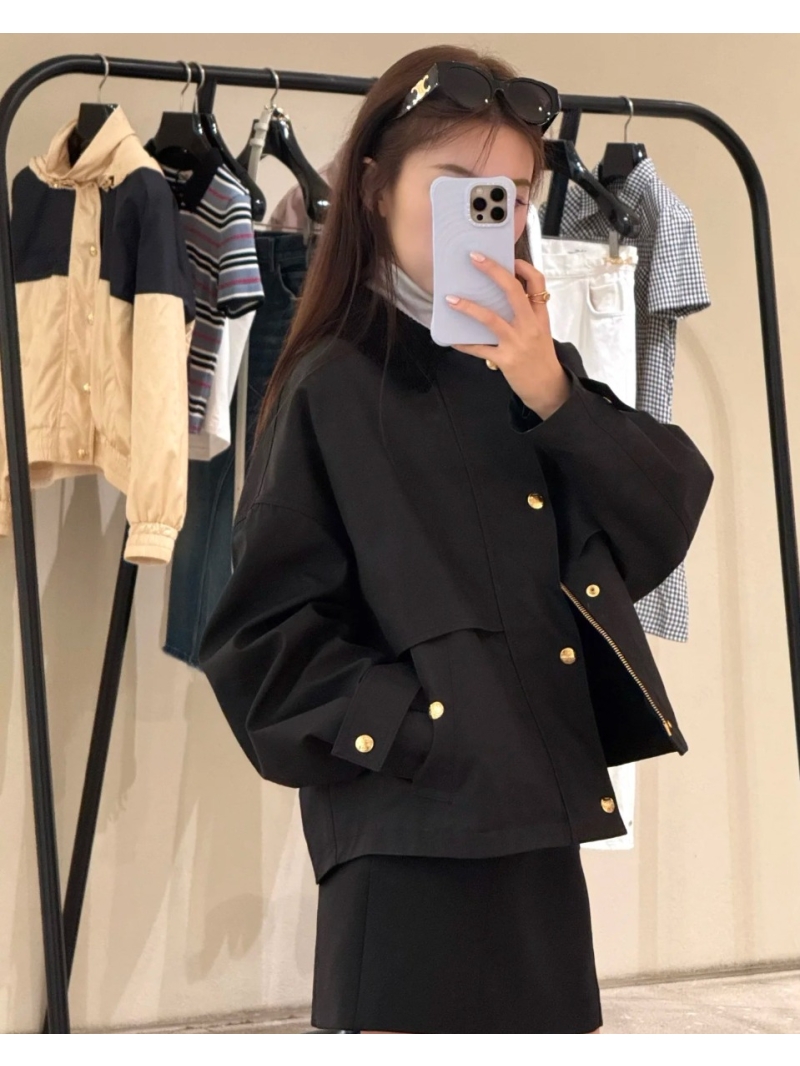 Celine Metal-Button Embellished Corduroy-Collar Short Jacket in Black