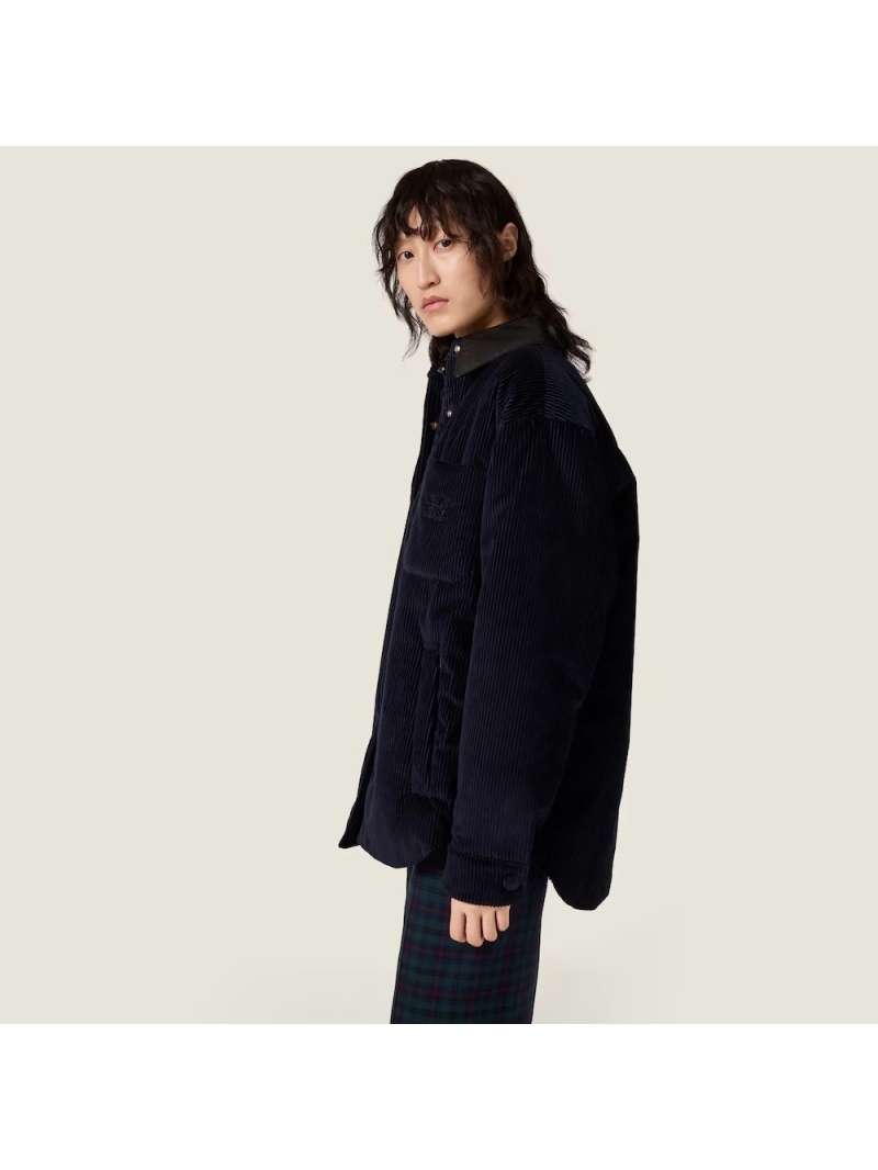 Miu Miu Exclusive Corduroy Jacket with 100% Lambskin Collar - Deep Navy