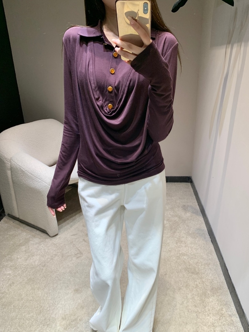 Chanel 25FW Early Autumn Polo Draped Collar Long-Sleeve T-Shirt in Luxe Grape Purple