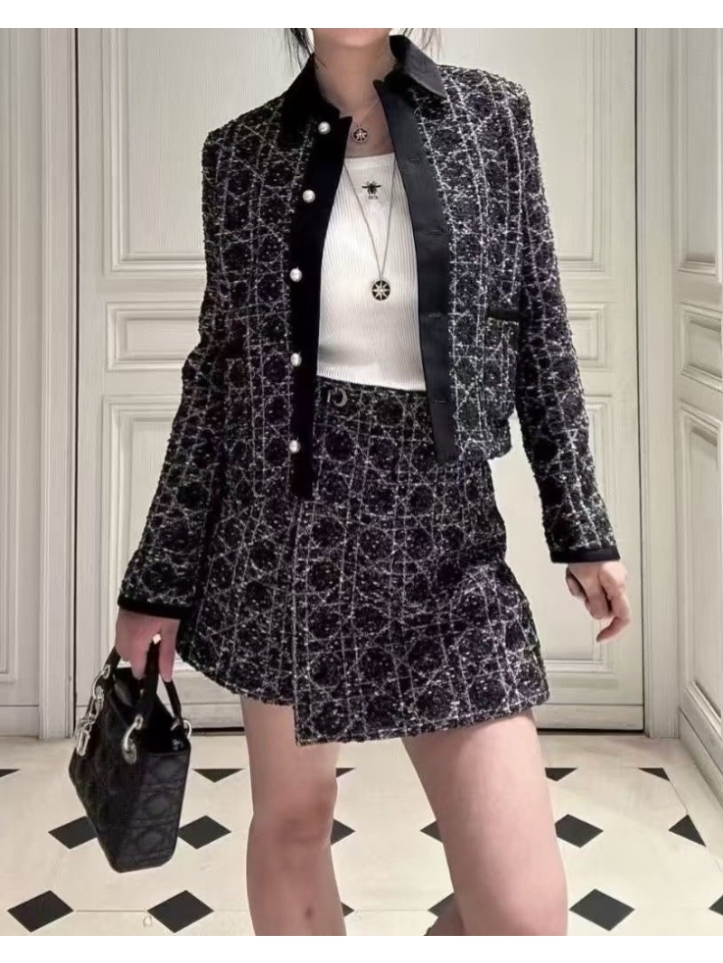 Dior Miss Dior Fall 2025 Exclusive Jacquard Collar Jacket in Black & White