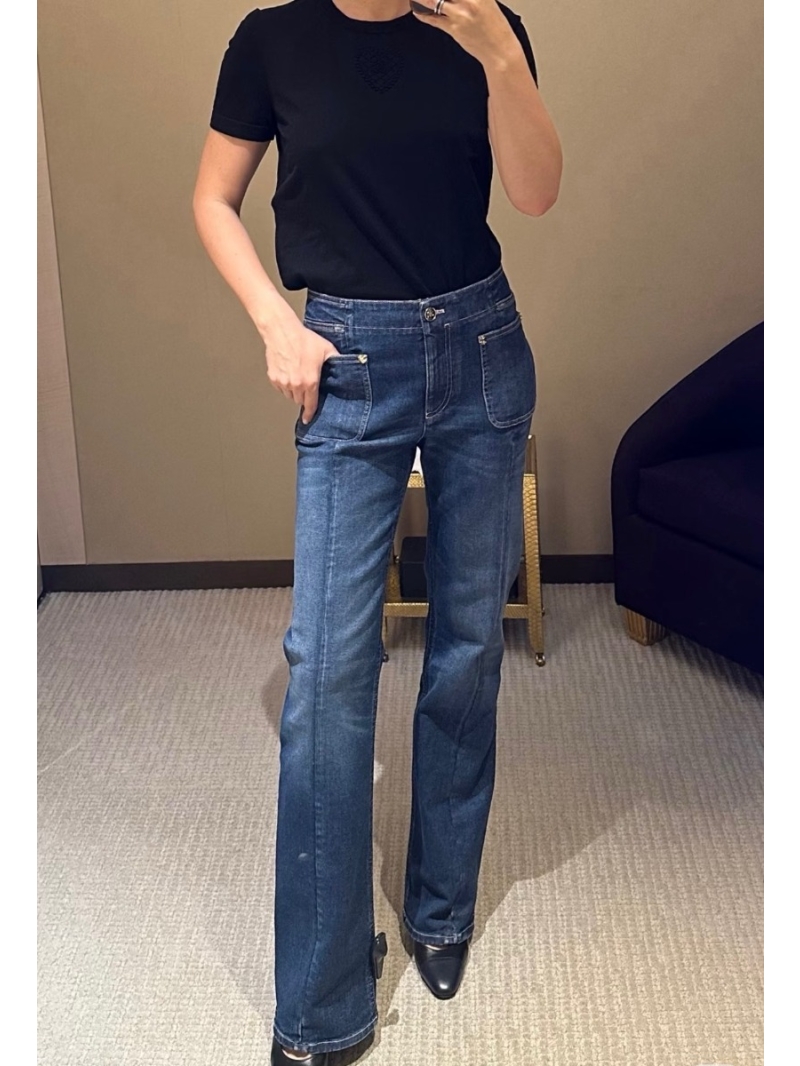 Chanel 25B Haute Couture Workshop Collection High-Waist Deconstructed Two-Pocket Straight Leg Jeans in Classic Blue Denim