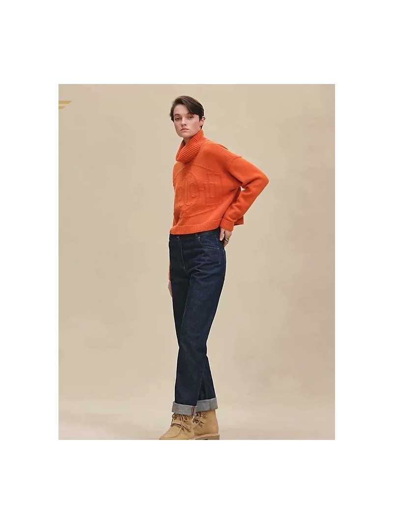 Hermes High-Neck Cashmere Sweater: Vibrant Orange, Relaxed Cropped Knit with Subtle Logo