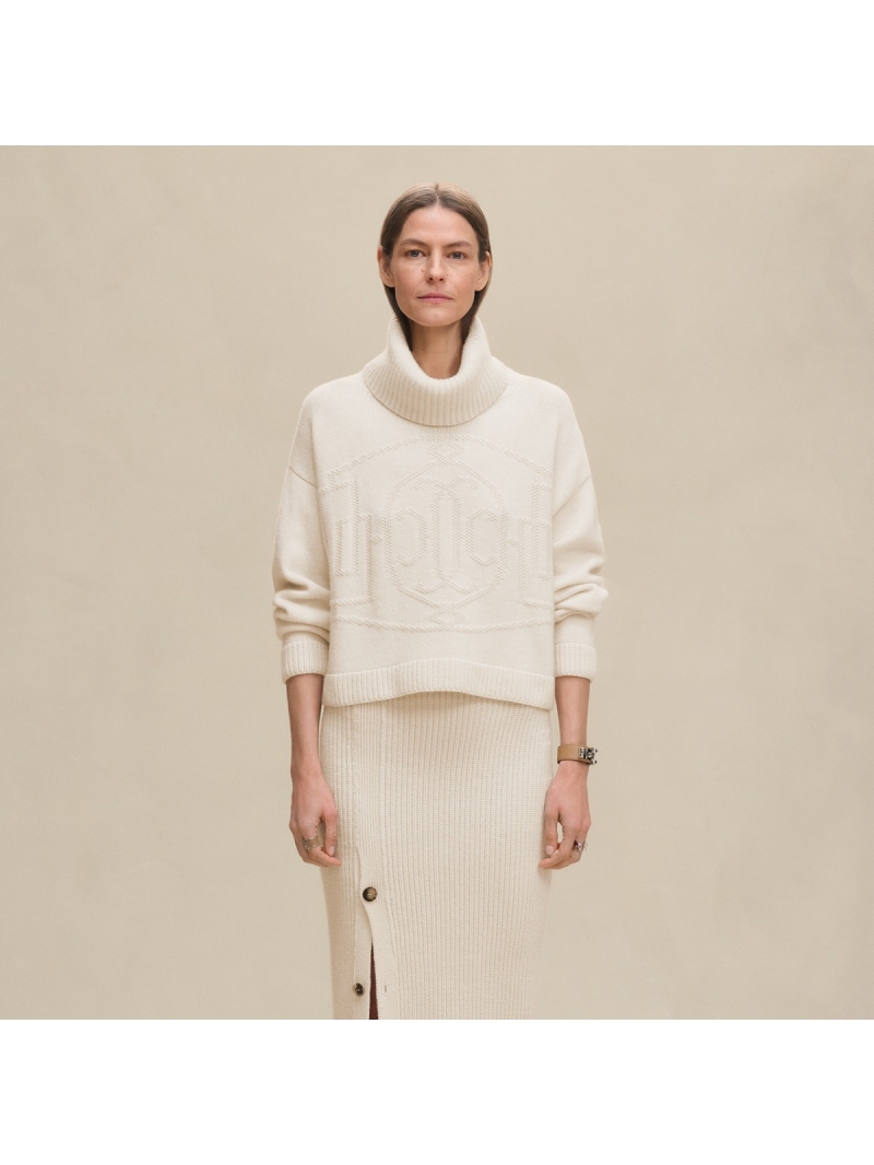 Hermes High-Neck Cashmere Sweater – Cropped Slouchy Turtleneck, Minimalist Luxury, Swiss Knit Logo