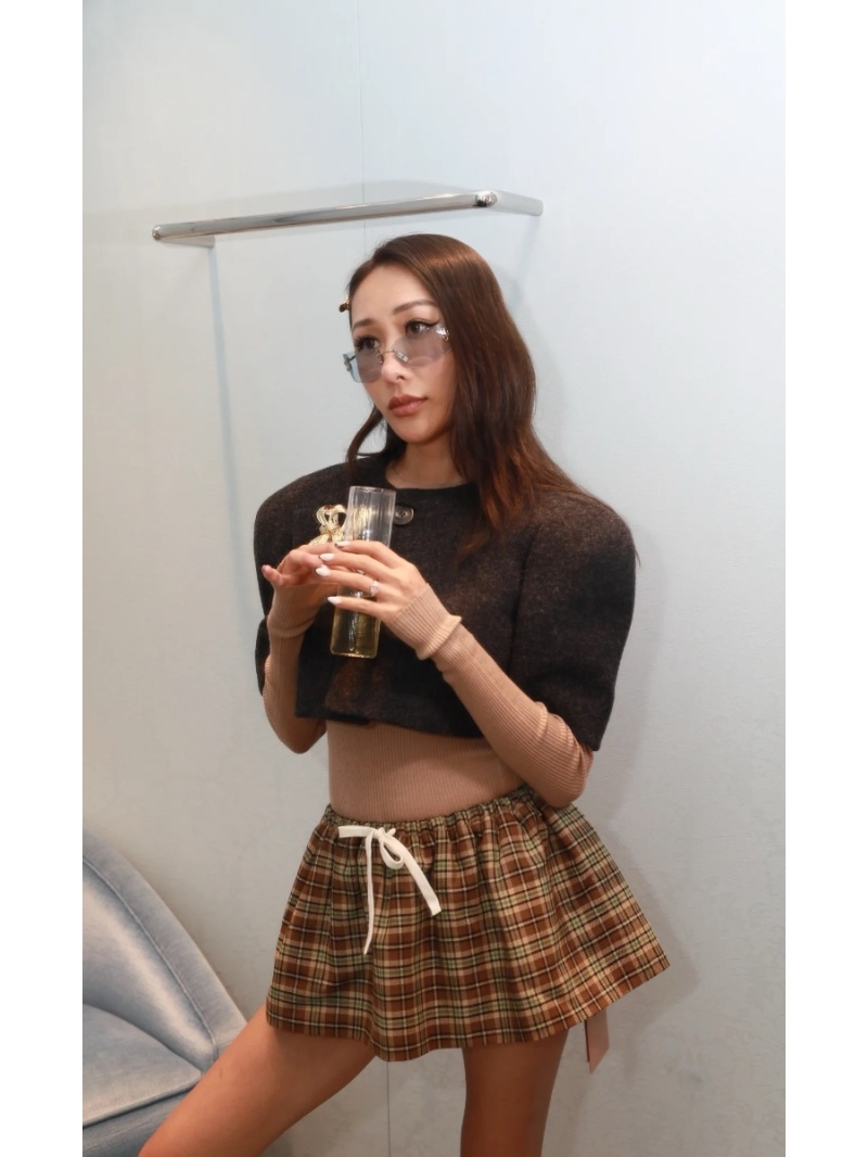 Miu Miu Women's Plaid Mini Skirt - Exquisite Imported Wool Blend, Double-Layered Design, Drawstring Waist, Embroidered Logo, English Preppy Style