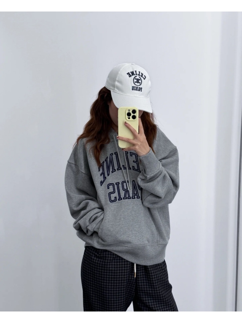 Celine Paris Collegiate Style Hooded Sweatshirt | Luxe Cotton-Blend | Embroidered Logo