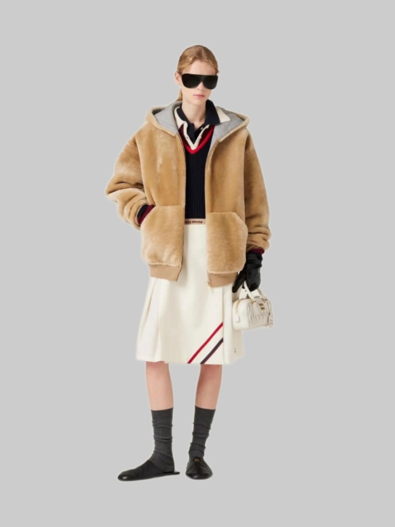 Miu Miu Oversized Hooded Jacket | Camel | Spanish Merino Wool Blend | Luxurious Oversized Fit