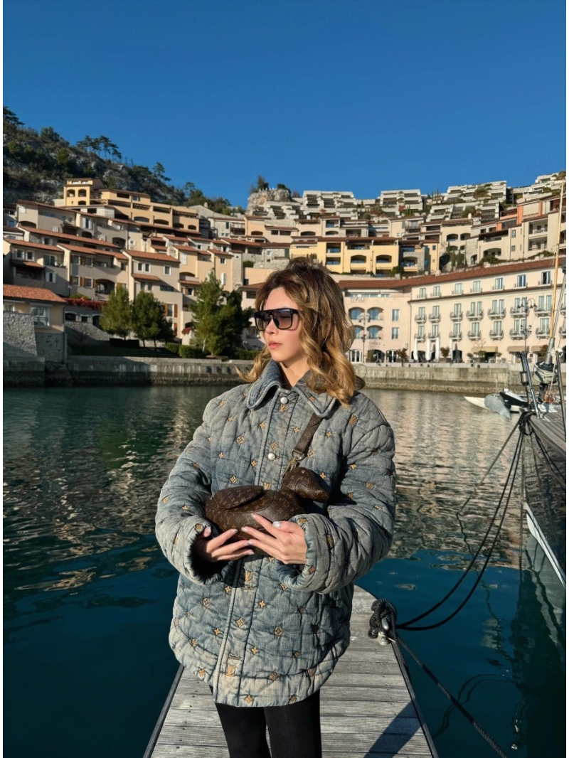 Louis Vuitton Unisex Oversized Denim Quilted Jacket with Embroidered Monogram, Washed Blue Grey, Luxe Artisan Finish