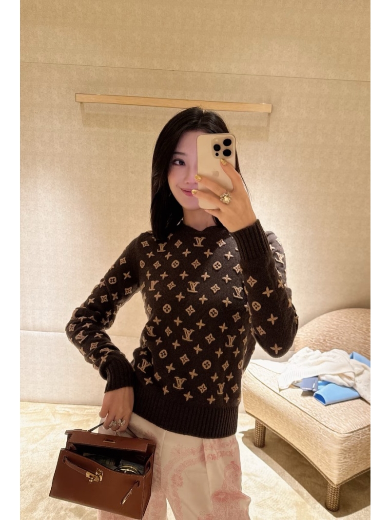 Louis Vuitton Monogram 3D Embroidery Wool-Cashmere Sweater in Chocolate Brown