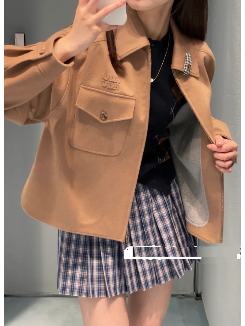 Miu Miu Wool-Blend College Chic Jacket – Tailored, Oversized, Embroidered