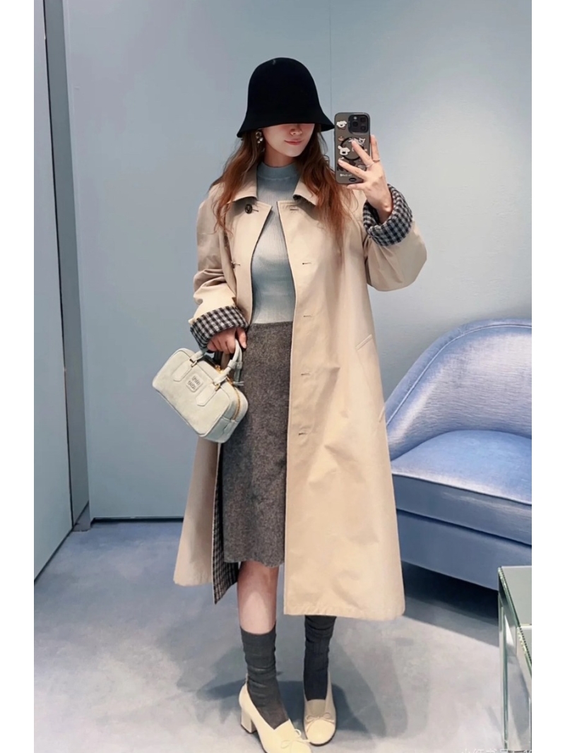 Miu Miu Wool & Cotton Reversible Houndstooth Coat | Oversized Two-Sided Trench & Overcoat | Timeless Black & Grey