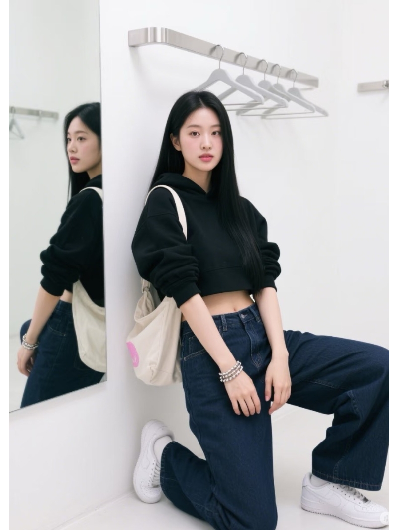 Alaia Sporty Cropped Hoodie in Premium Imported Cotton - Black