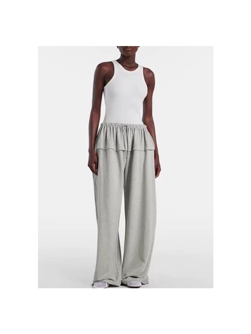 Alaia Gray Cotton Wide-Leg Pants with Ruffled Waist | Luxe Casual Trousers