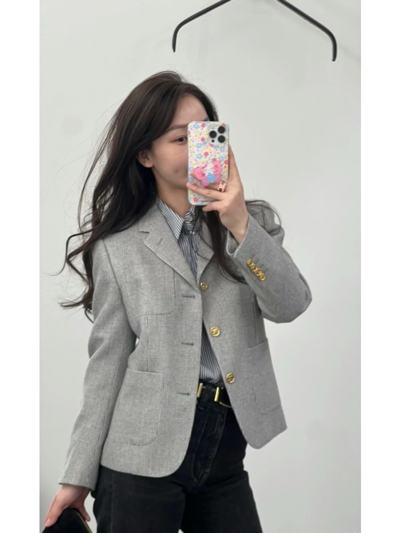 Celine Houndstooth Wool Blazer | Short Cropped Jacket | Tailored & Luxe