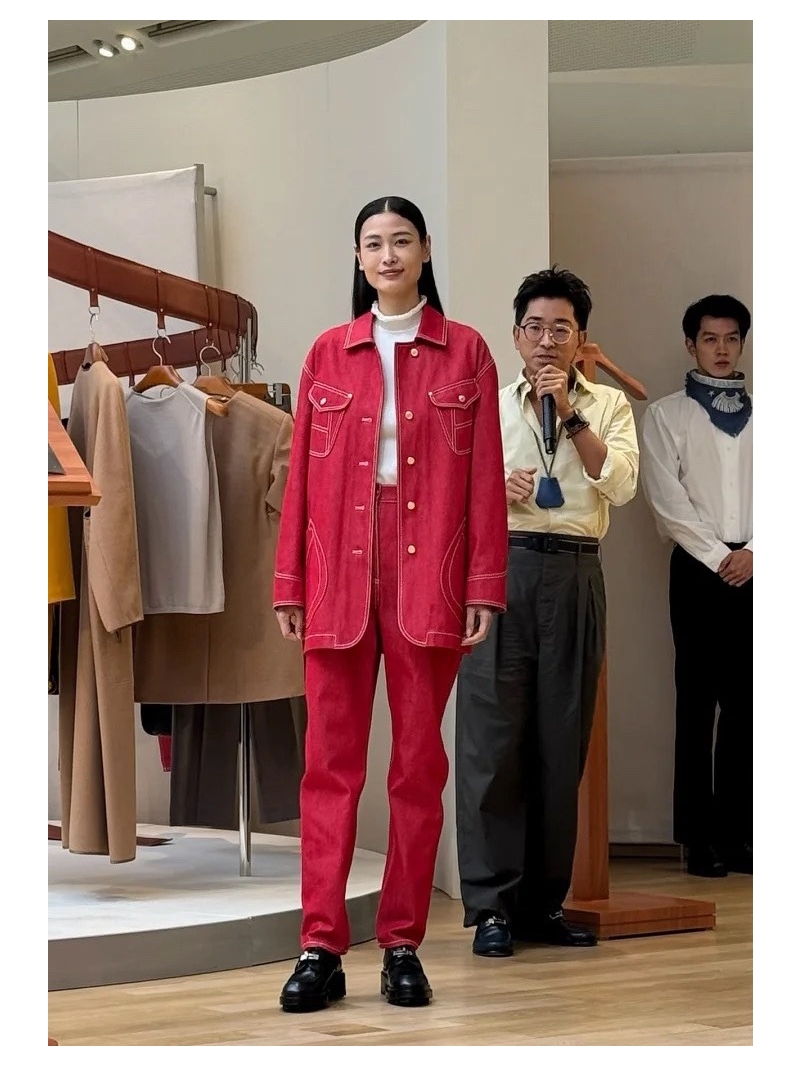 Hermes 100th Anniversary Commemorative Collection - Custom Woven Red Denim Longline Utility Jacket