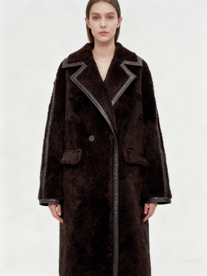 Maxmara Spanish Lamb Fur & Leather Oversized Lapel Coat - Handcrafted Luxury Winter Wear