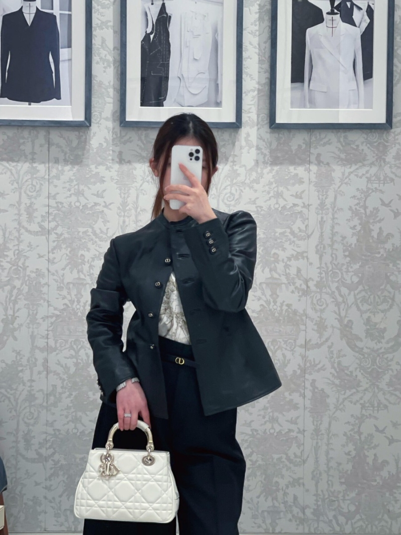 Dior Black Bee Embroidered Lambskin Leather Jacket | Slim-Fit Peplum Hem, Mandarin Collar