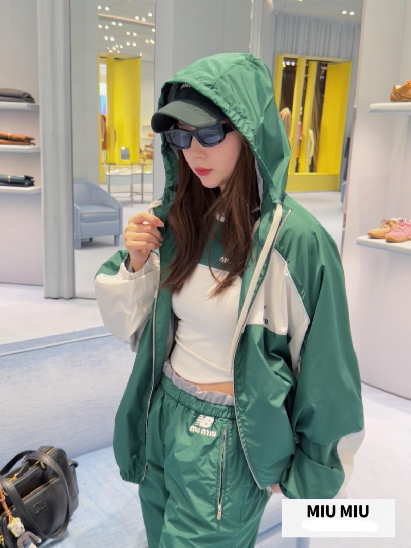 Miu Miu Jogger-Style Track Pants, Forest Green, Lightweight Shiny Fabric, Elasticated Waist and Cuffs, New Balance Collaboration