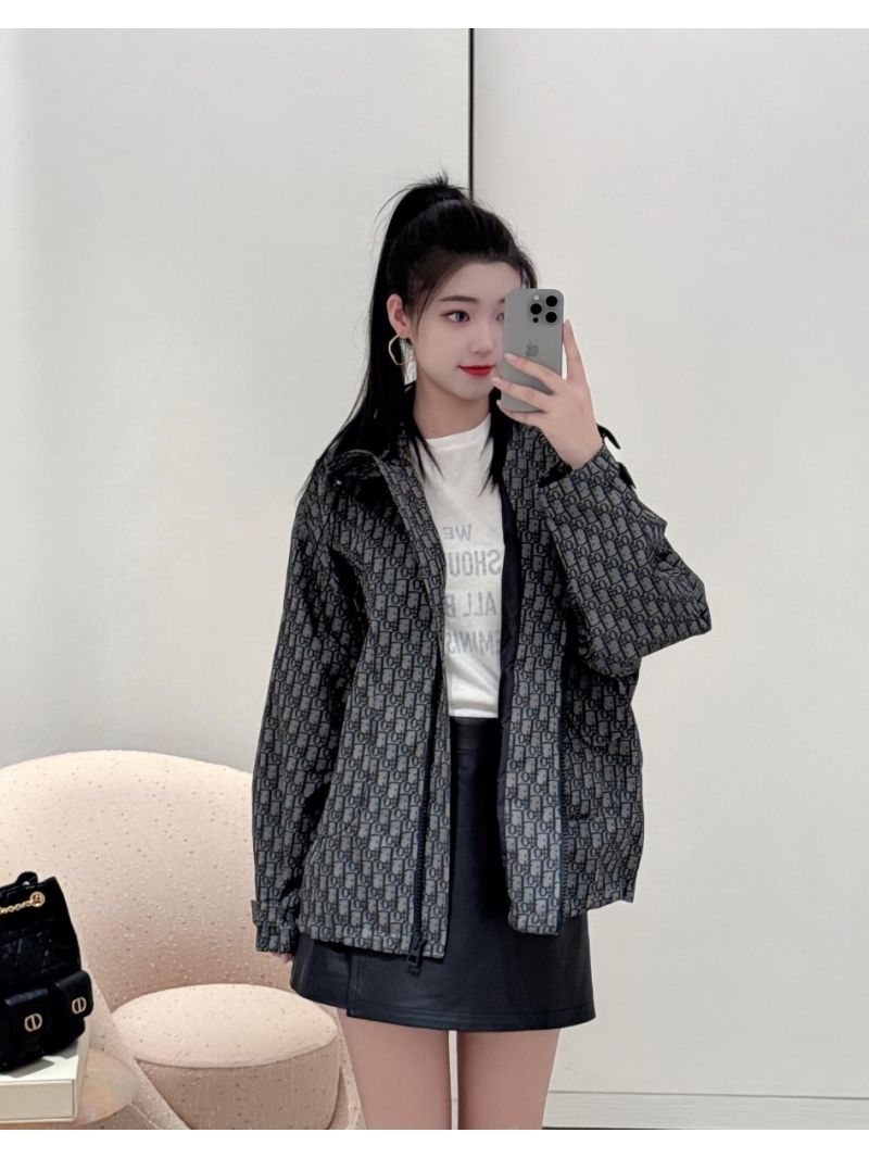 Dior 25FW Oversized Monogram Hooded Jacket in Charcoal Gray - Signature CD Print, Water-Resistant Technical Fabric, Streetwear Luxury