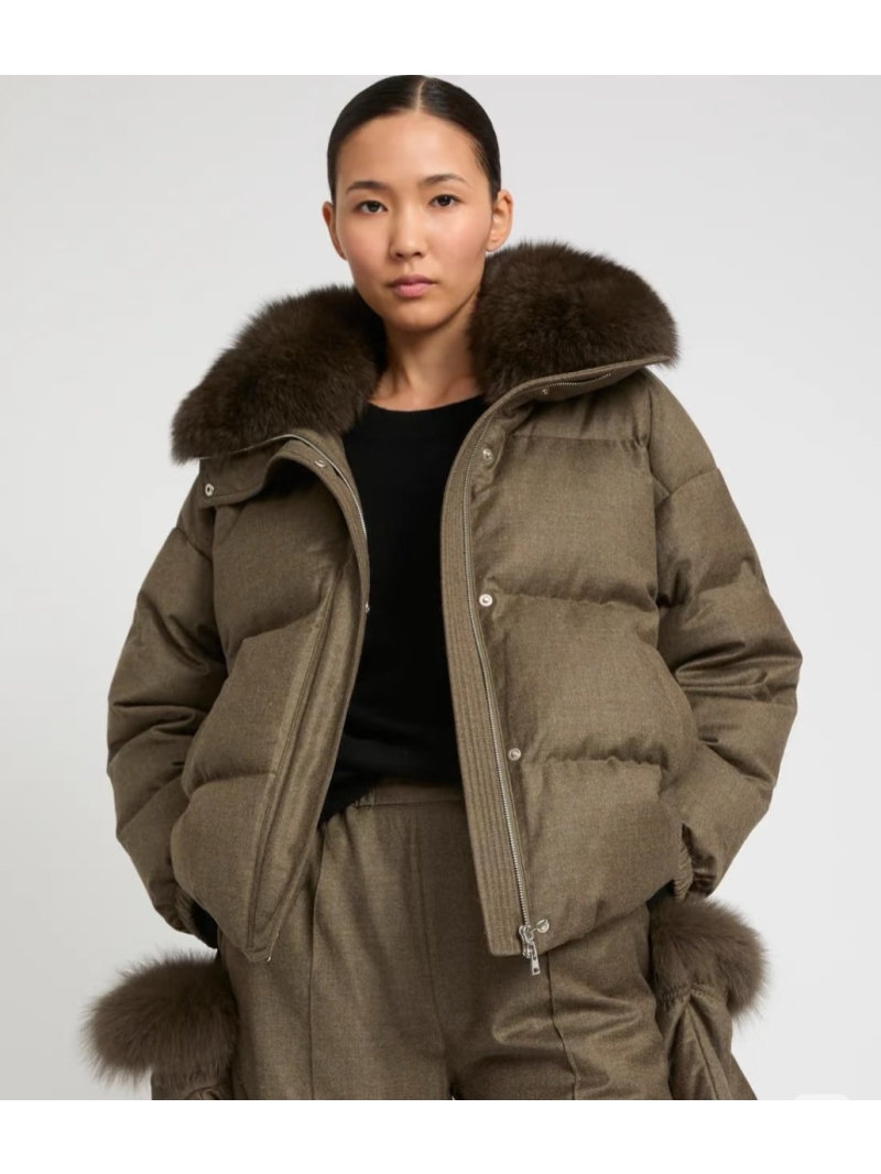 Saint Laurent x Loro Piana Grey Tencel-Wool Down Jacket with Fox Fur Hood and Mittens