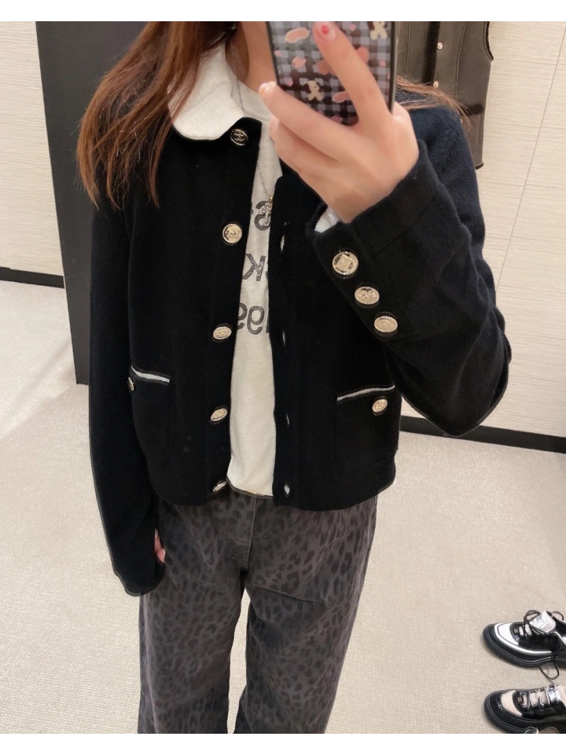 Chanel Coco25b Pretty Girl Collection Contrast Jacquard Detachable Collar Cashmere Cardigan