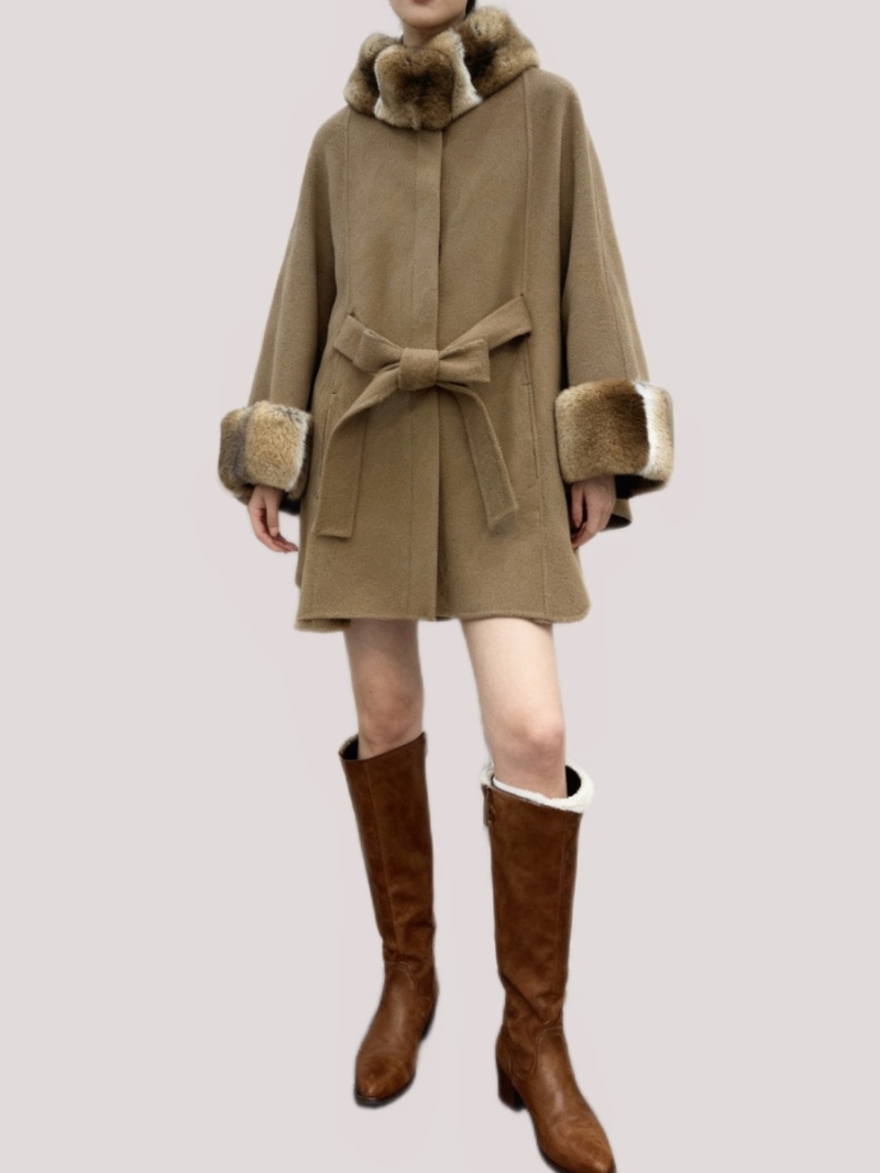 Loro Piana Sumptuous Cashmere Wool Double-Faced Fur-Trimmed Cape Coat