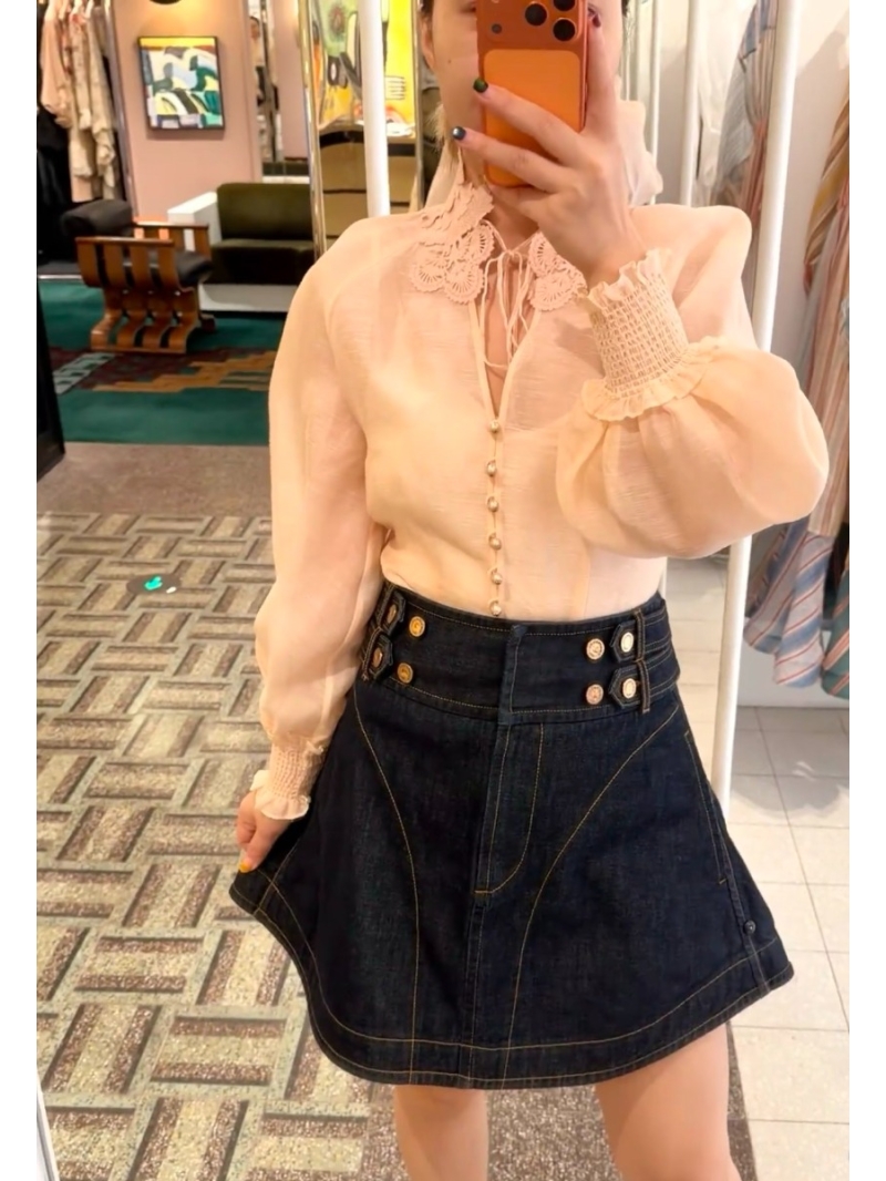 Zimmermann Starry Night Black Denim Skirt: High-Waisted A-Line with Retro Metal Buttons