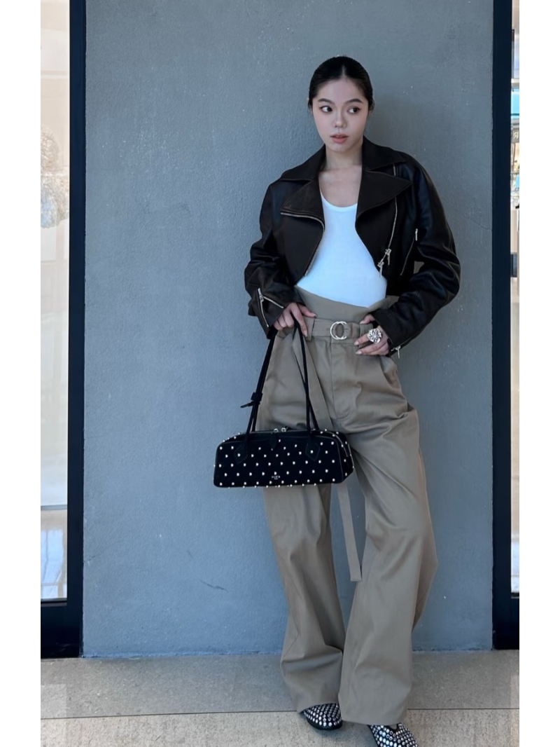 Alaia Ultra-Short Biker Jacket in 100% Imported Lambskin Leather | Cropped Fit | Metal Hardware