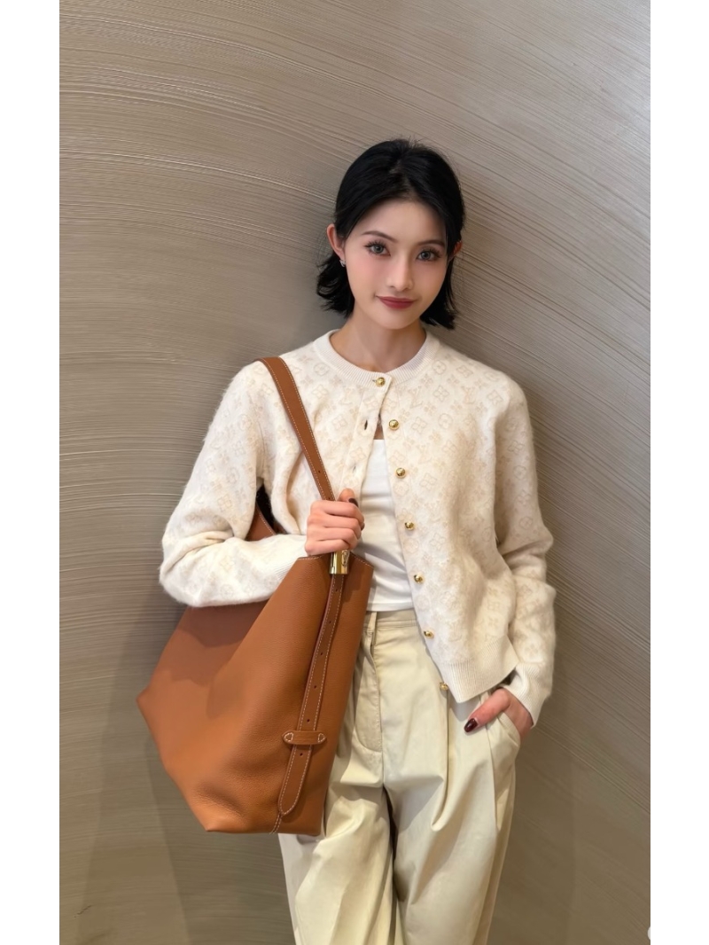 Louis Vuitton Peach Beige Alpaca Wool Monogram Knit Cardigan