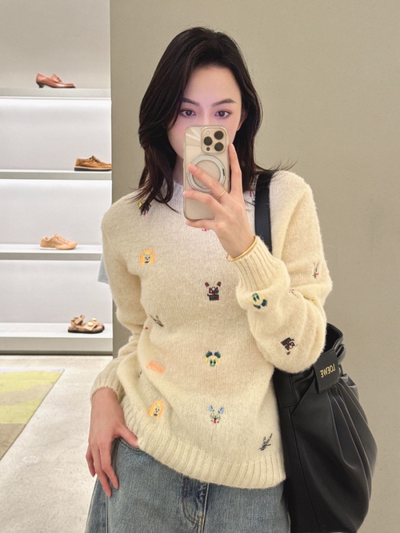 Loewe x Louis Wain Animal Embroidery Wool Knit Sweater - Cream White